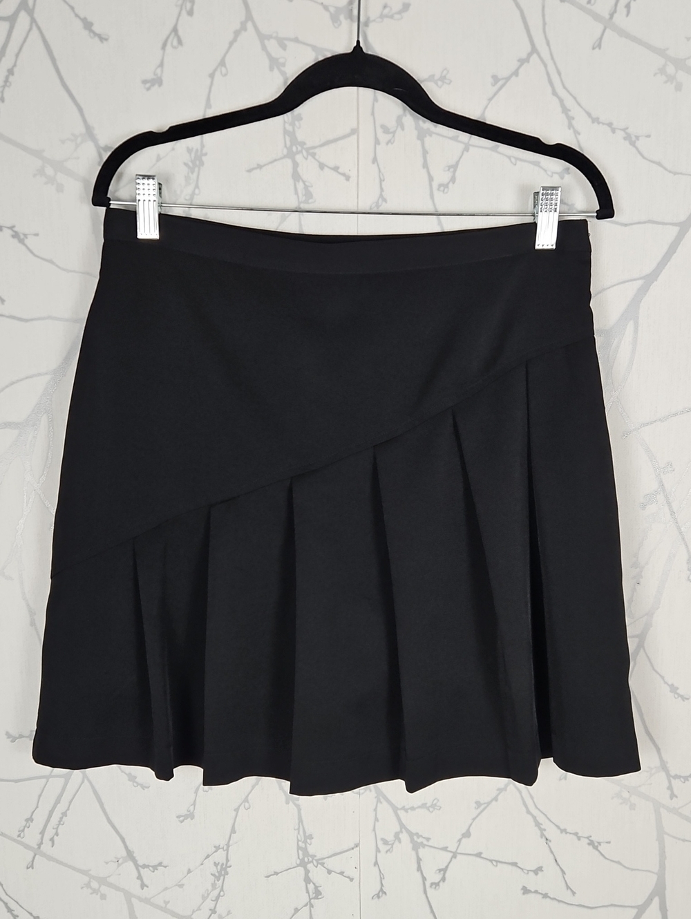 Black Asymmetrical Pleated Stretch Knit Skort